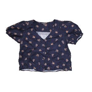 Madewell Womens Bubble Sleeve Crop Corduroy Britannica Print Top Size Small